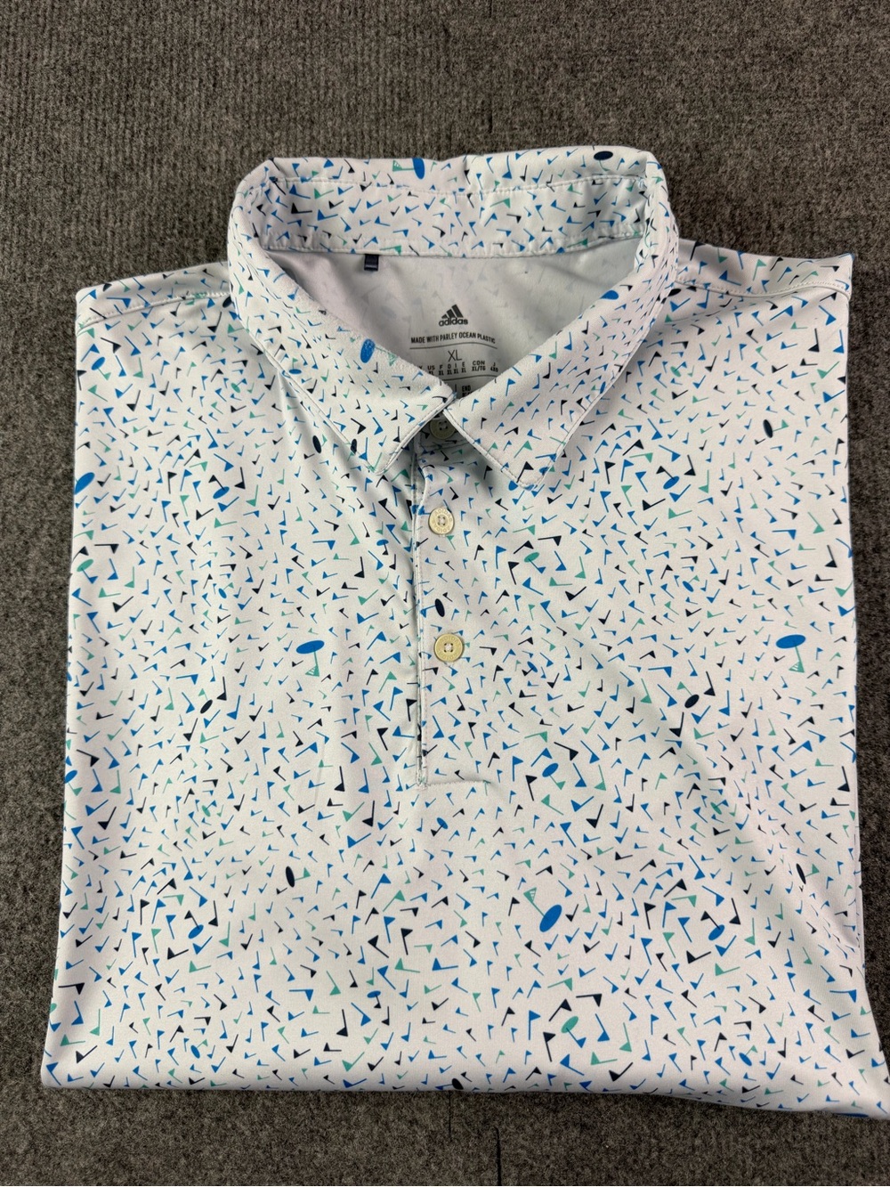 Adidas Mens Short Sleeve All Over Logo Print Golf Polo Shirt Size XL White/Blue